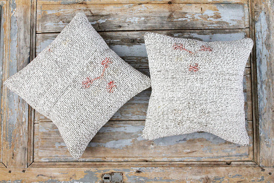 15.5" Hand Loomed Taupe Turkish Pillow Covers- a Pair