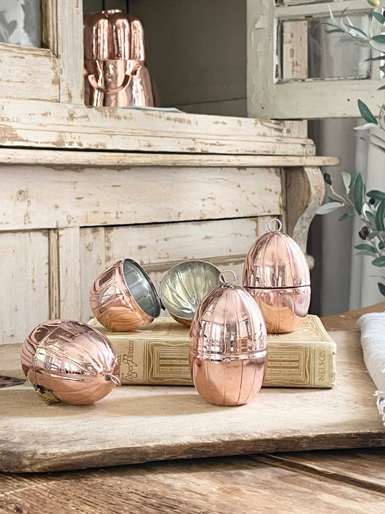 CMK Vintage Inspired Copper Handmade Egg Ornaments Set/4 (New Item)